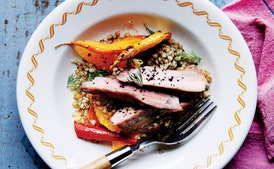 Hot Honey Pork Chops with Escarole and White Beans