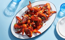 Korean-Style Grilled Wings with Cucumber-Kimchi Salad