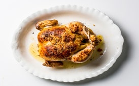 Miso-Butter Roast Chicken With Acorn Squash Panzanella