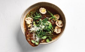 Chicken Brodo with Spring Vegetables and Fried Bread