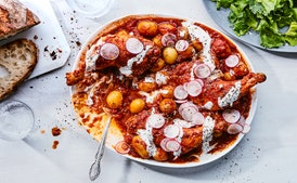 Double-the-Mustard Chicken with Potatoes and Greens