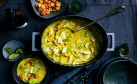 Coconut Cod Chowder With Seasoned Oyster Crackers