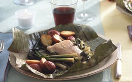 Fish Wrapped in Banana Leaves with Chile Rajas and Crema