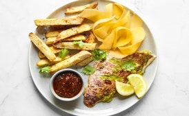 Papaya-and-Cubeb-Marinated Snapper With Baked Yam Chips