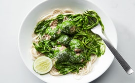 Ginger-Scallion Meatballs With Green Curry Sauce