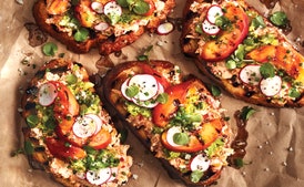 Grilled Peach Toast With Pimiento Cheese