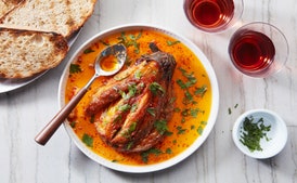 Grilled Whole Eggplant with Harissa Vinaigrette