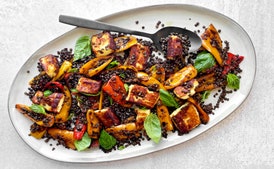Grilling Cheese With Sweet Peppers and Black Lentils