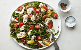 Massaged Kale with Tomatoes, Creamed Mozzarella, and Wild Rice