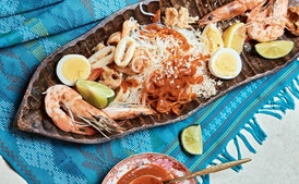 Pansit Palabok (Rice Noodles with Shrimp Sauce)