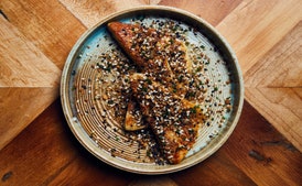 Seared Halloumi with Peanut Dukkah and Honey