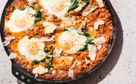 Sloppy Joe Shirred Eggs With Spinach