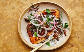 Sweet Potato Bowls with Spiced Lamb and Mushrooms